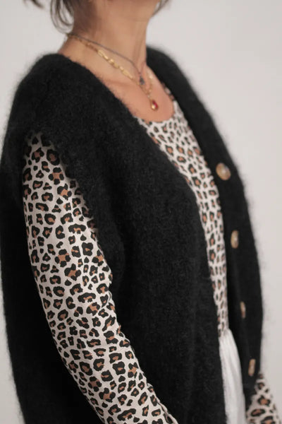 Gilet Aristide à bouton mohair noir