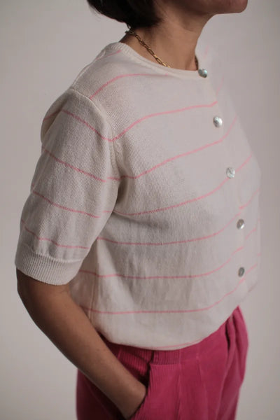 Gilet Marie manche courte rayé Rose