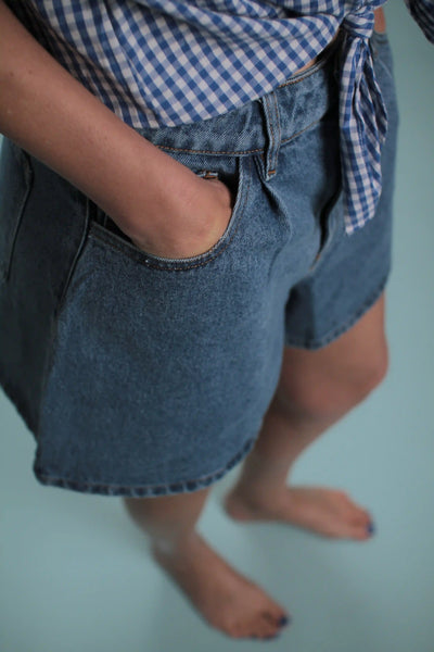 Short Denim Bleu à pinces
