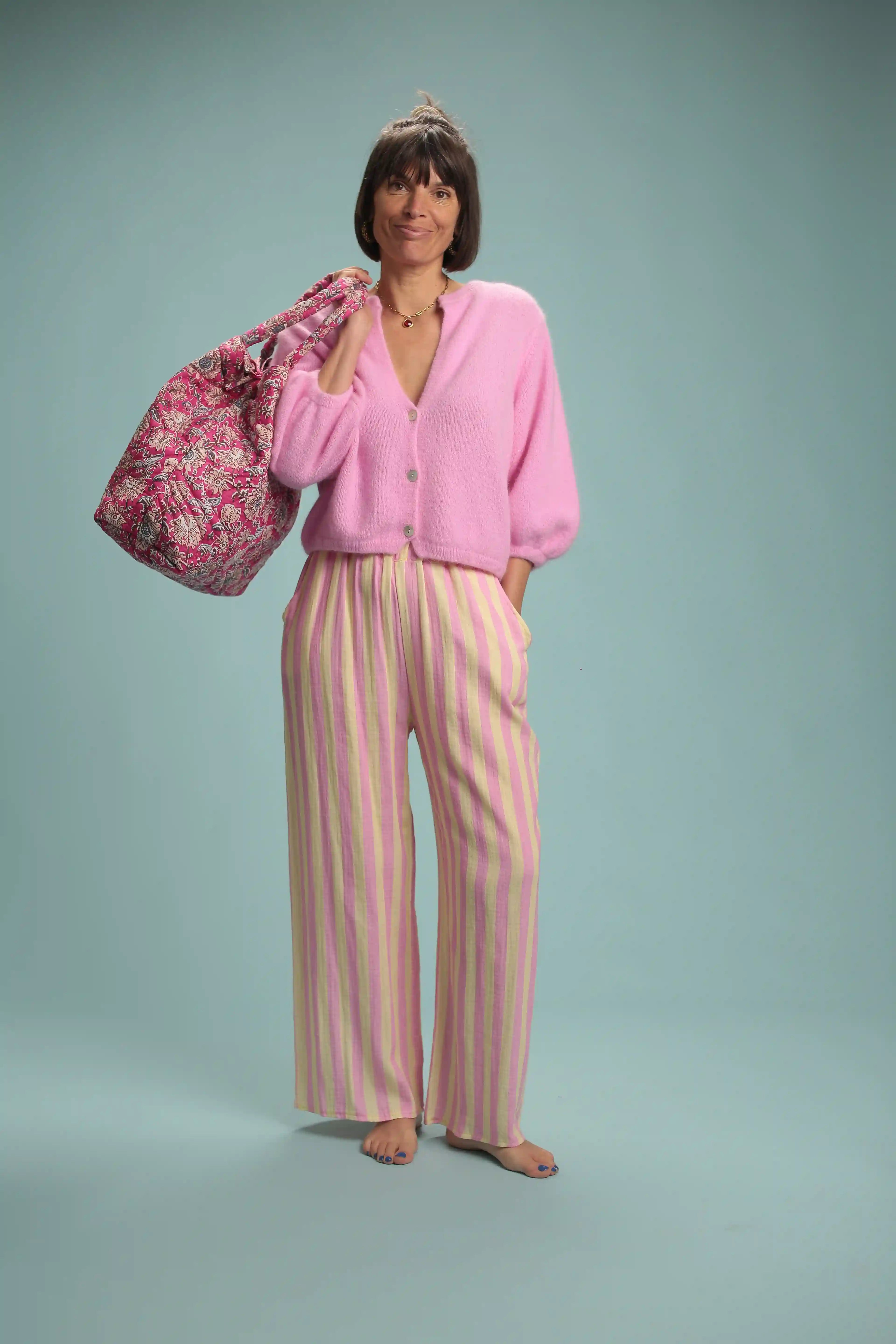 Pantalon Candy Rayé Rose/jaune
