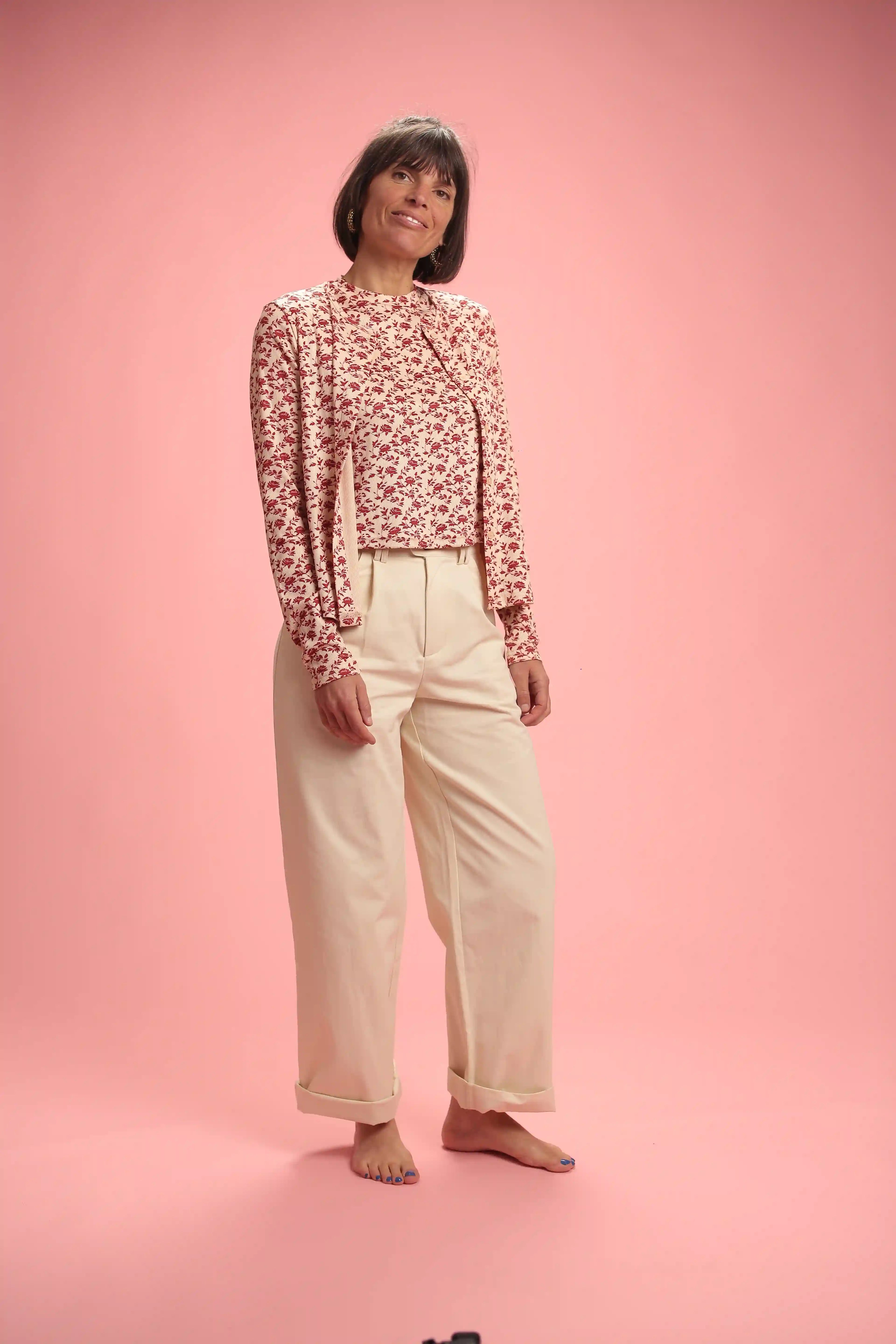 Chemise Regina beige/rouge