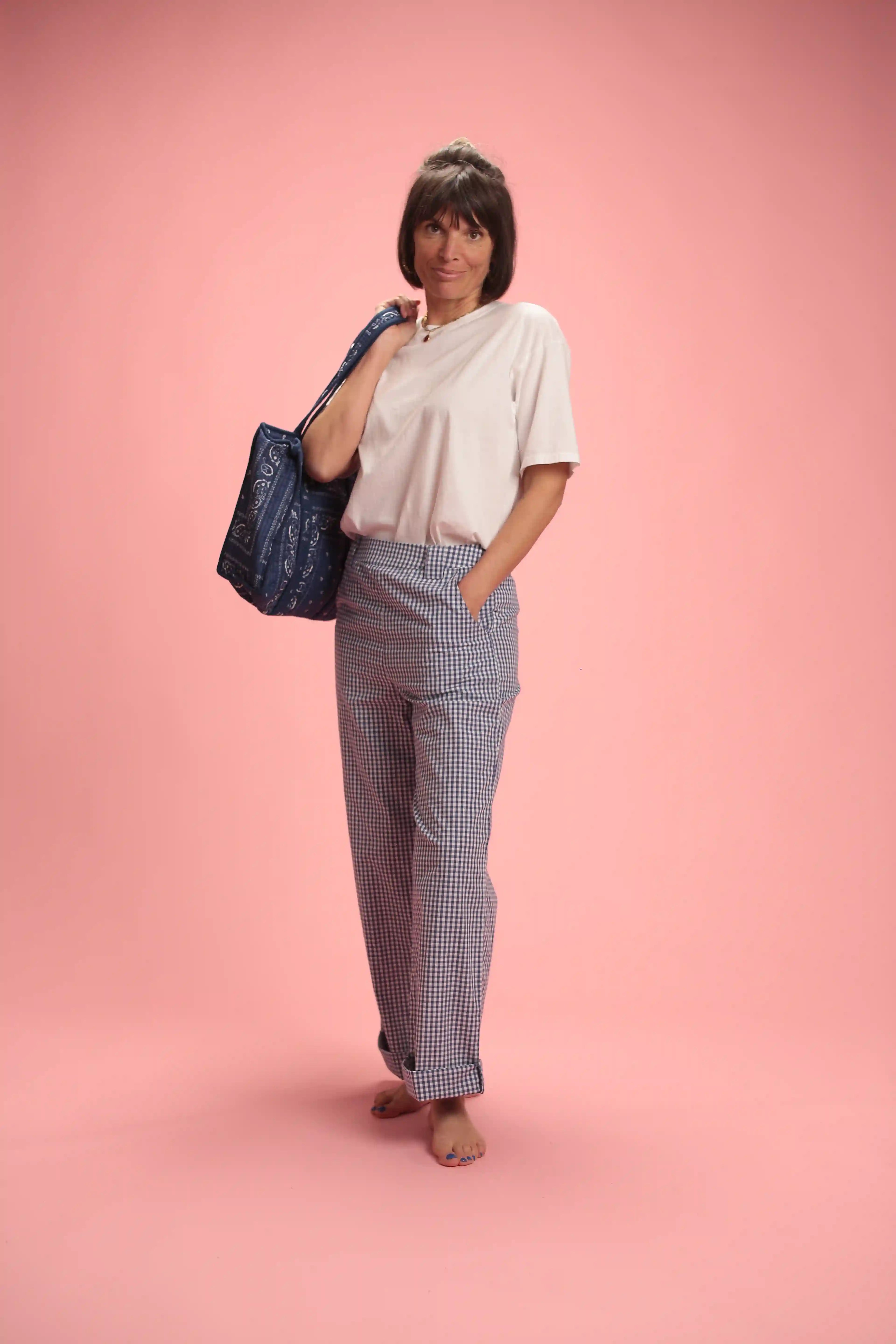 Pantalon Bardot Vichy bleu