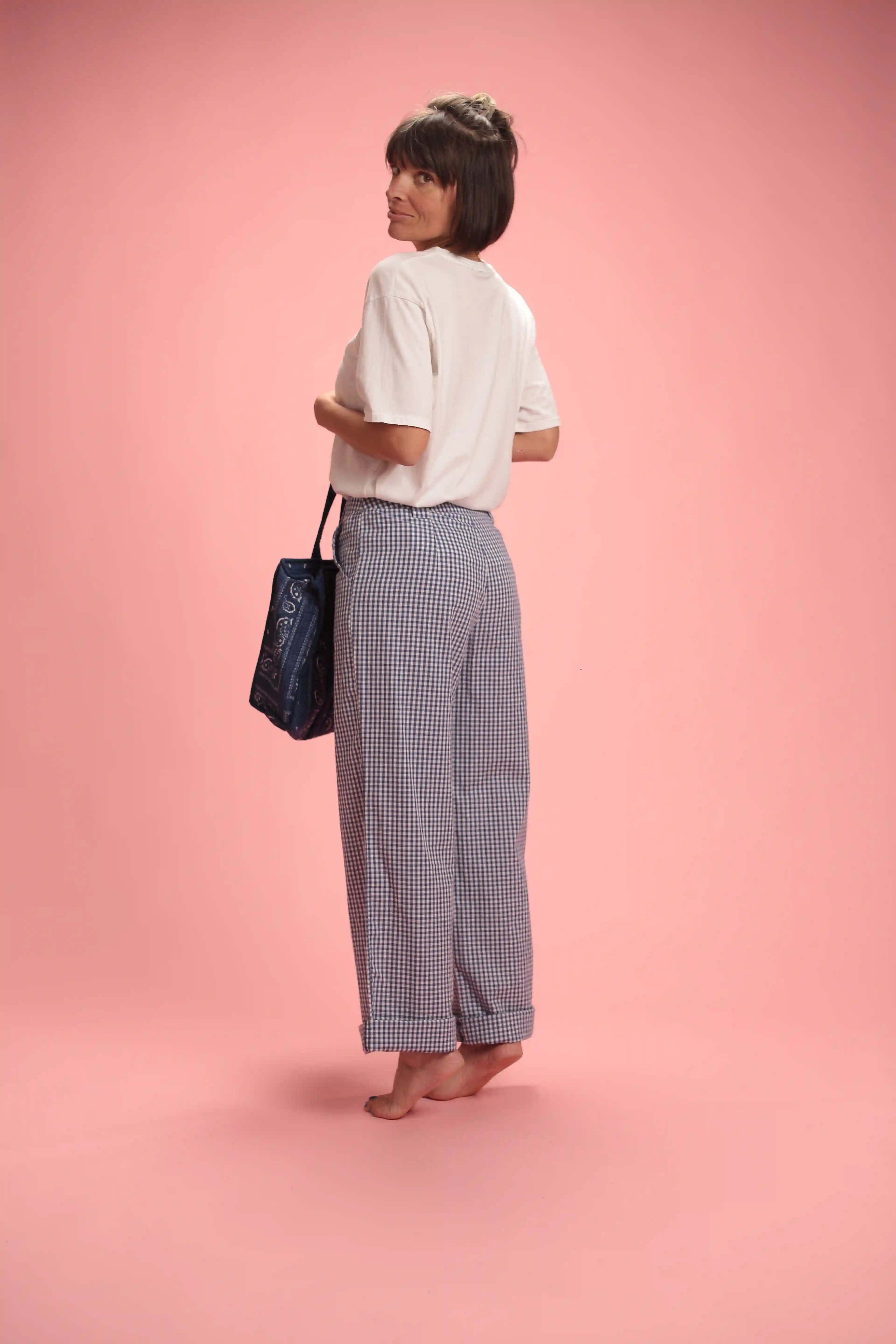 Pantalon Bardot Vichy bleu