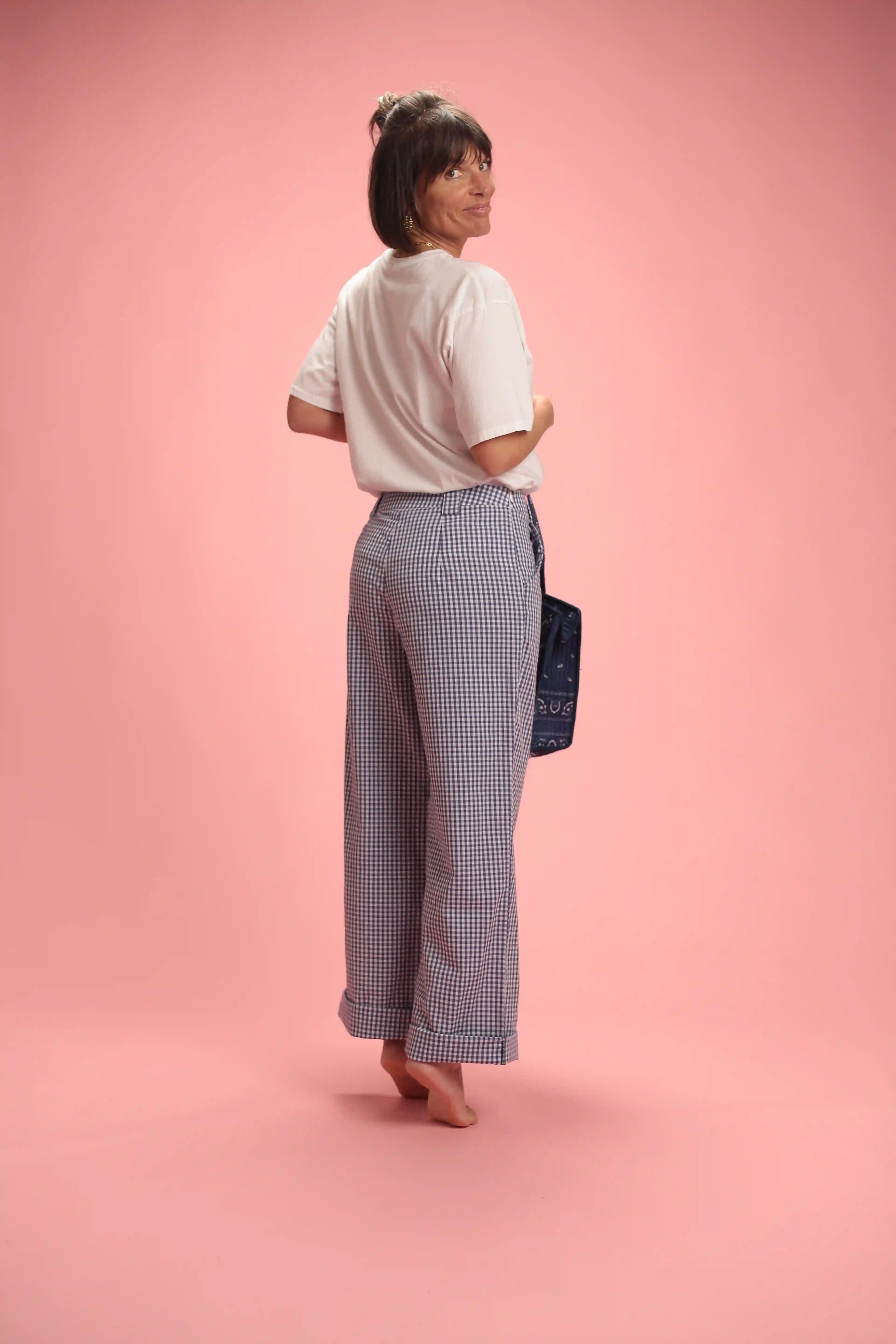 Pantalon Bardot Vichy bleu