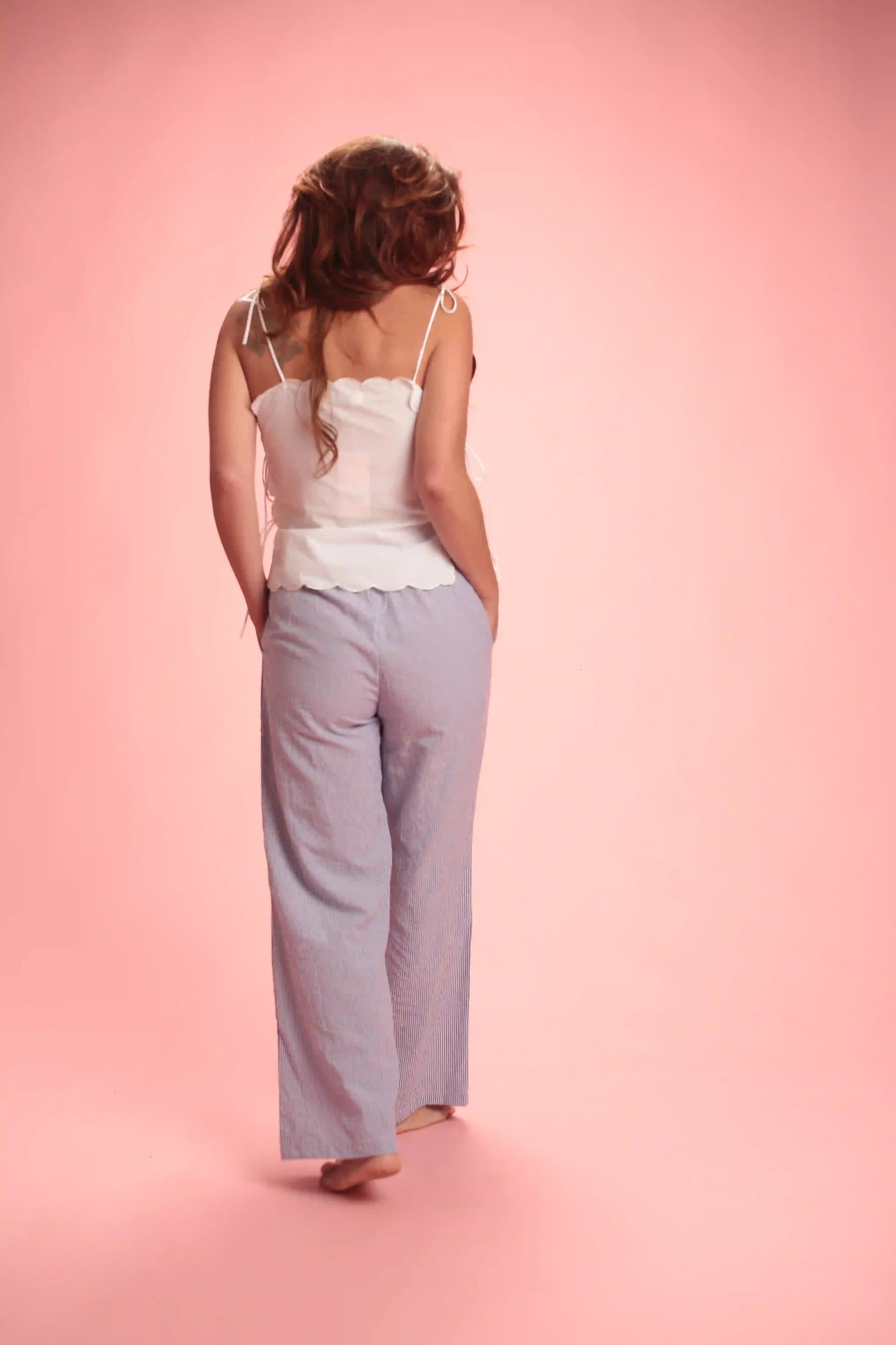 Pantalon Amadeus rayé bleu/blanc