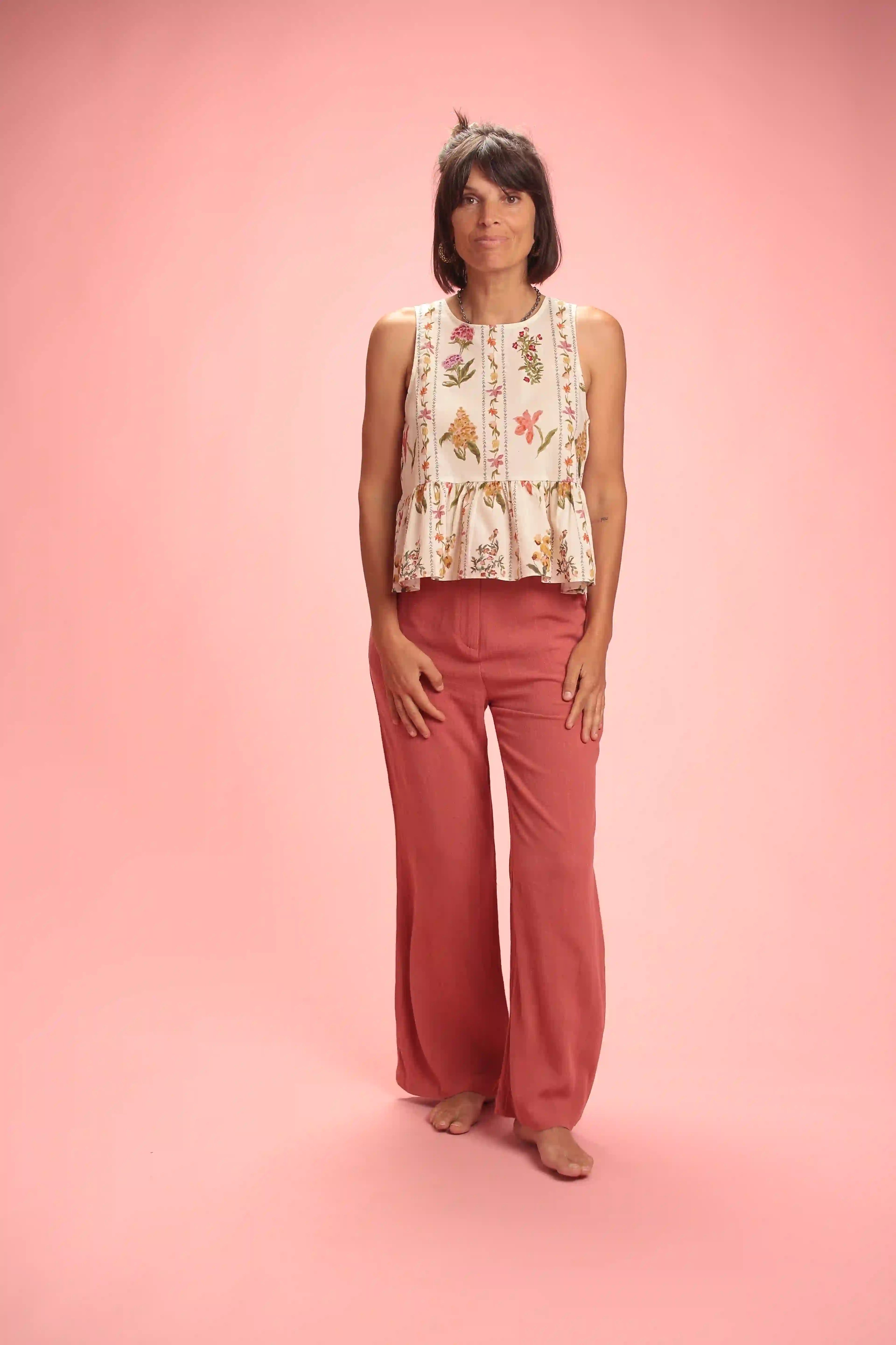 Top "bloom" coton volant fleuri