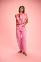 Chemise Gulf sans manche rayée rose/rouge