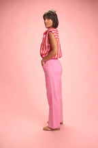 Chemise Gulf sans manche rayée rose/rouge