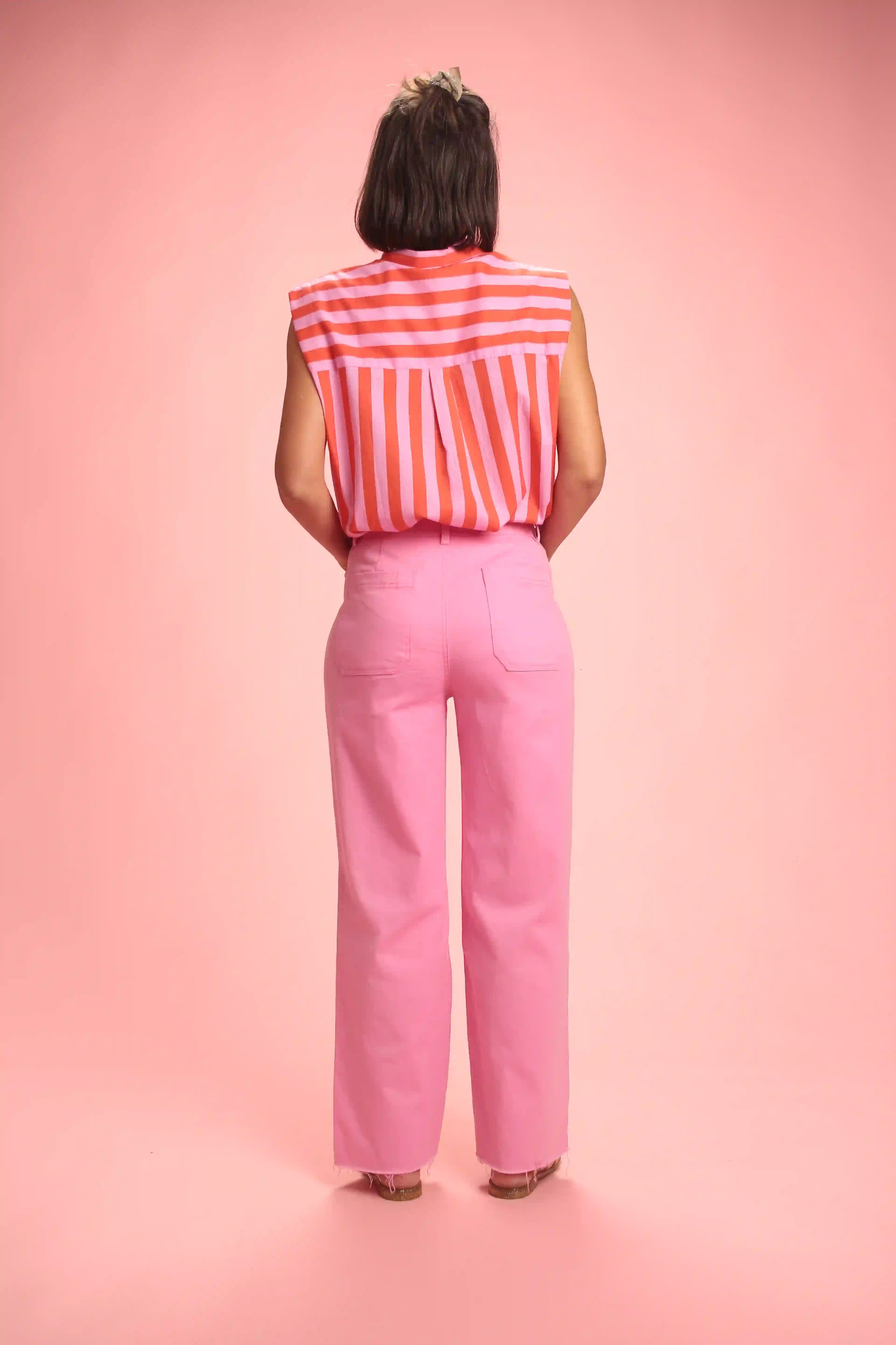 Chemise Gulf sans manche rayée rose/rouge