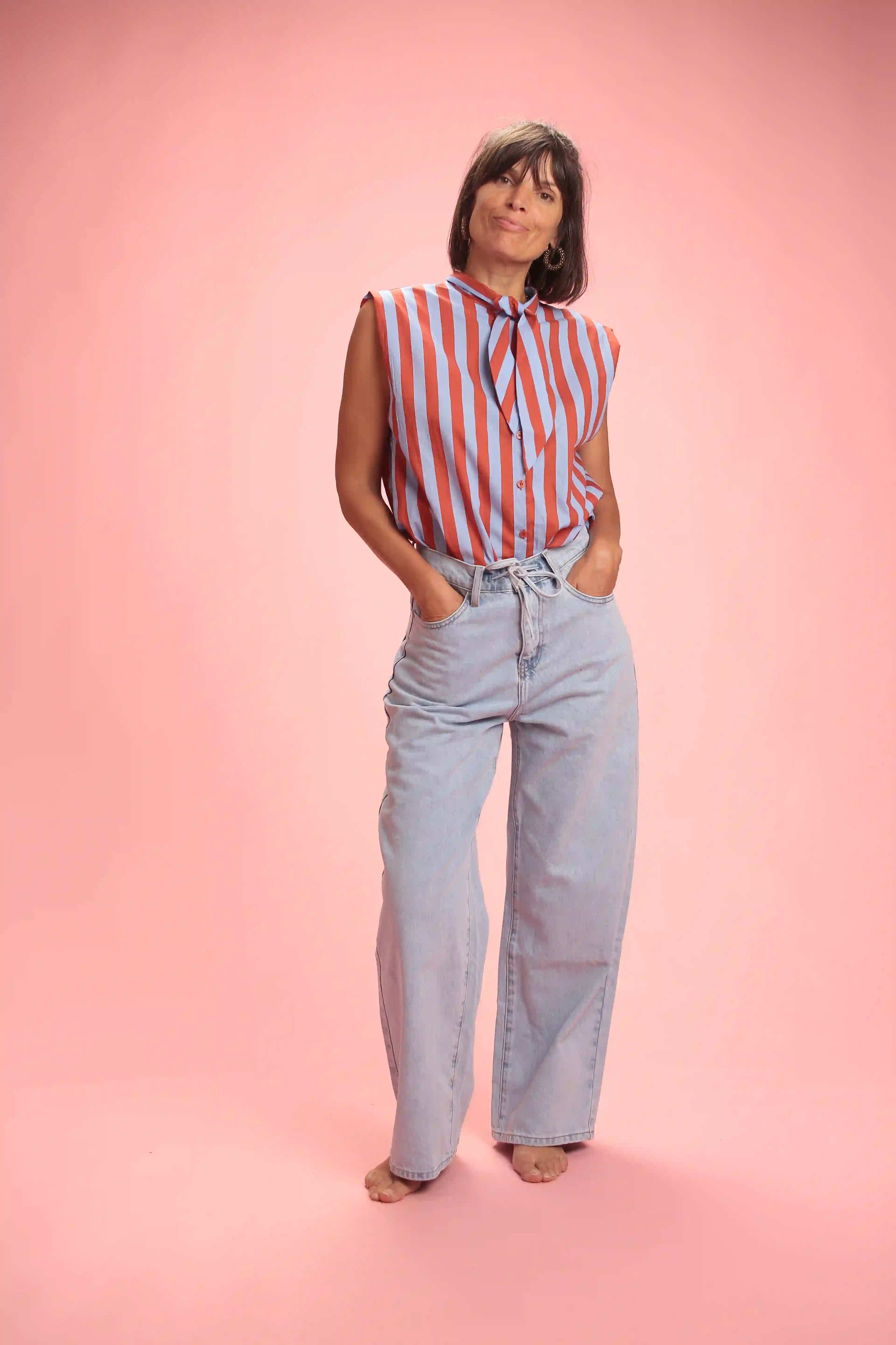 Chemise Gulf sans manche rayée bleu/rouge