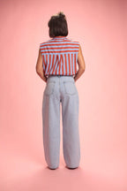 Chemise Gulf sans manche rayée bleu/rouge