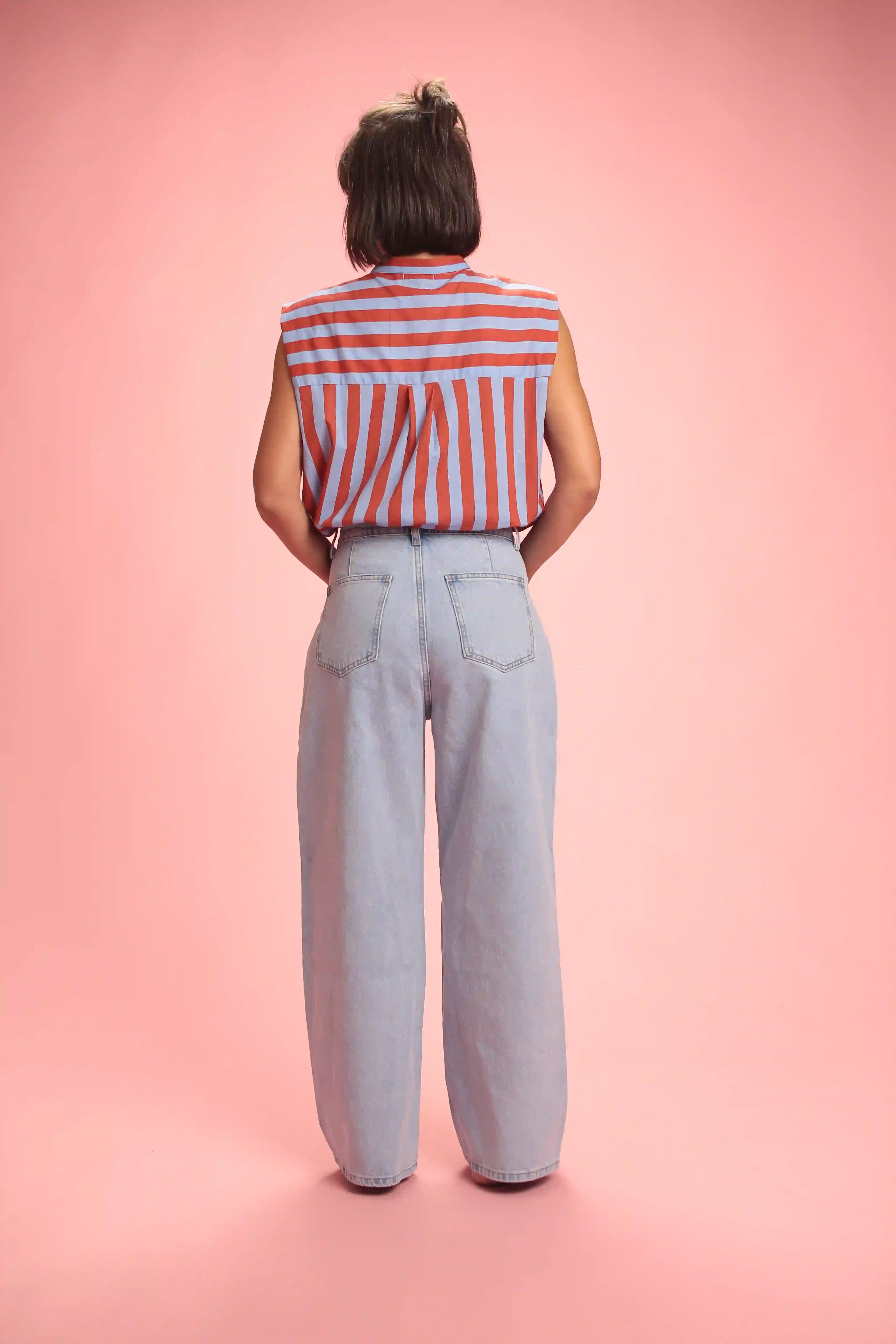 Chemise Gulf sans manche rayée bleu/rouge