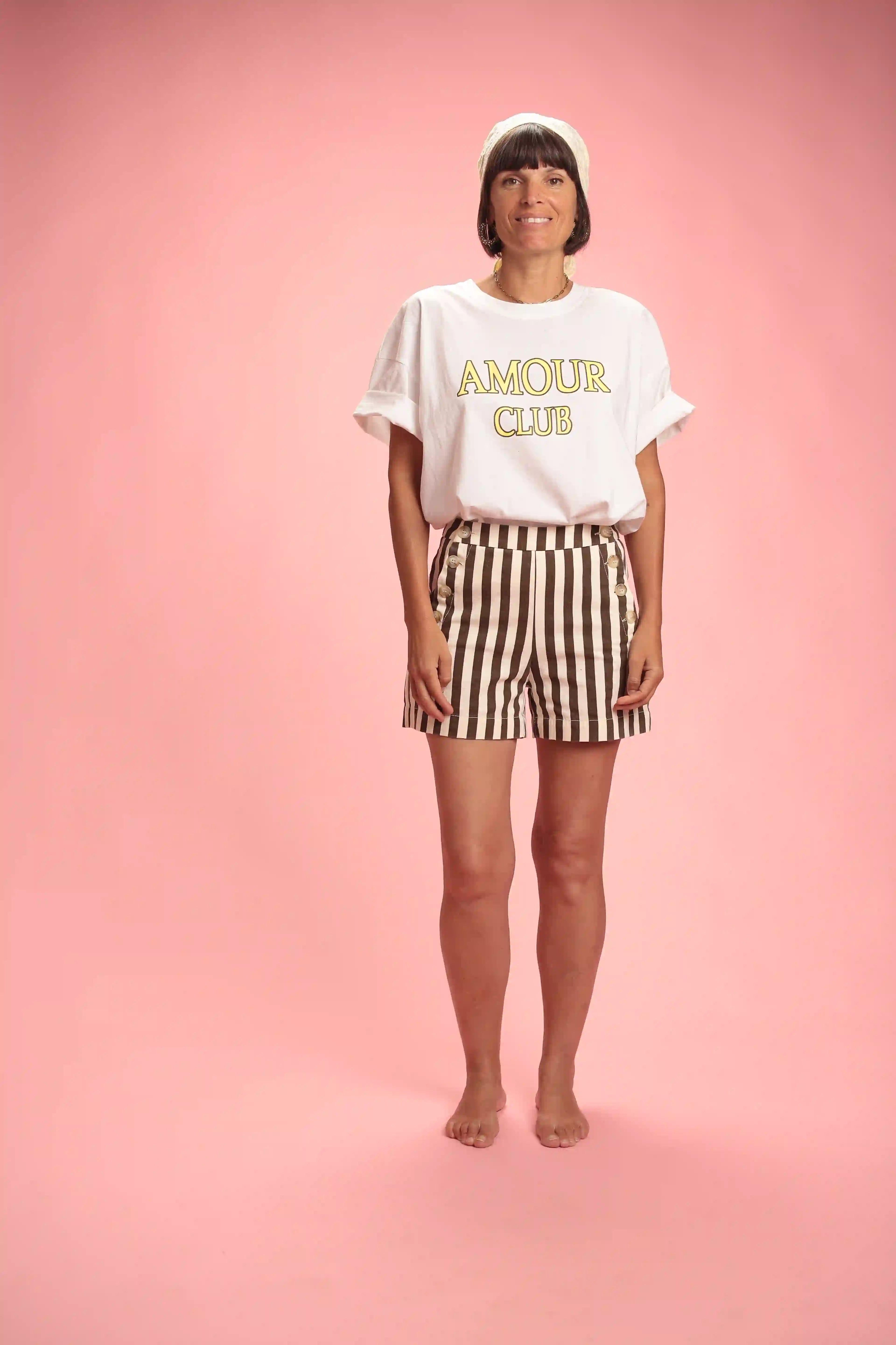 Short Hana Coton Rayée kaki/blanc