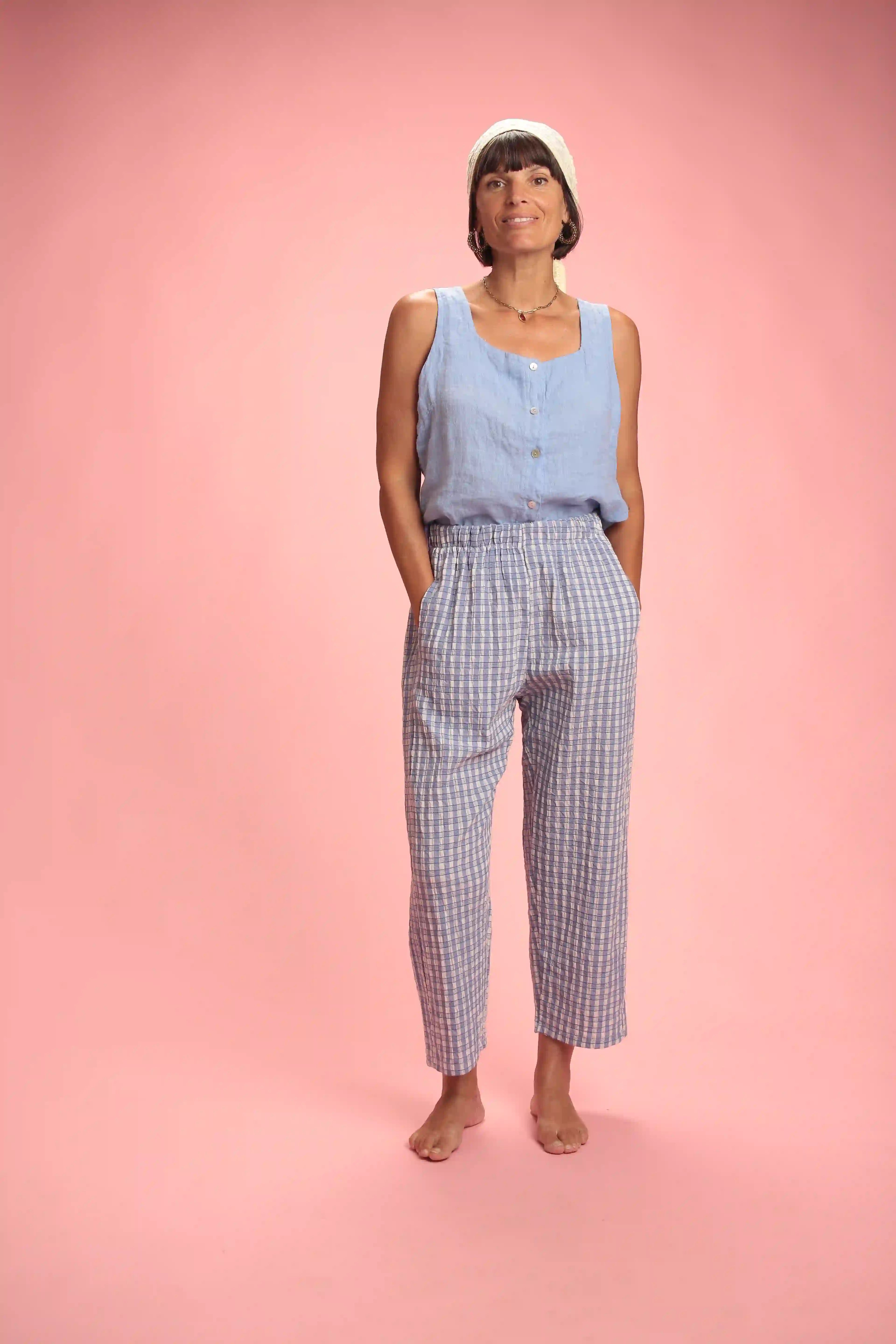 Top Aurore bleu en lin