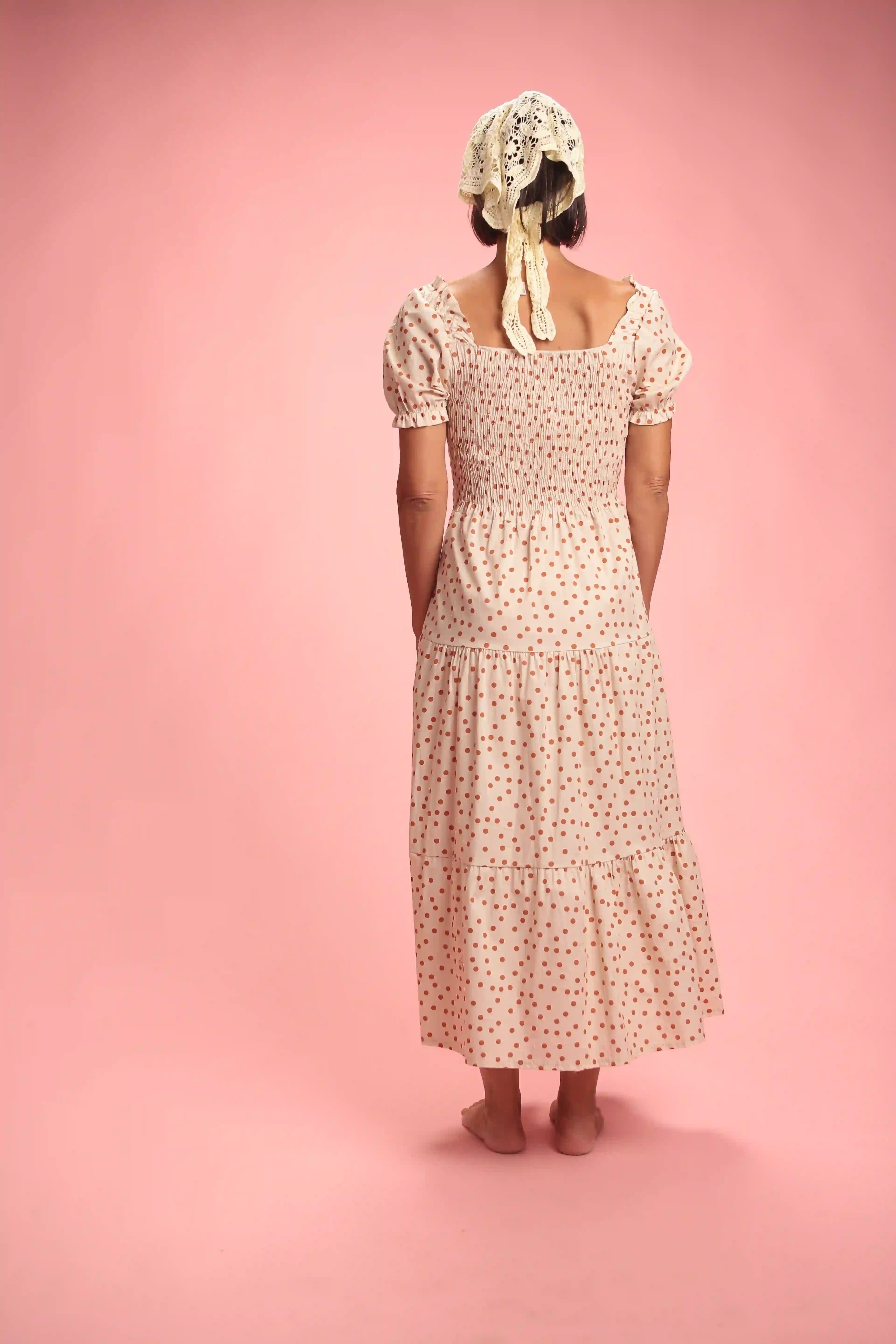 Robe Sylvia beige à pois
