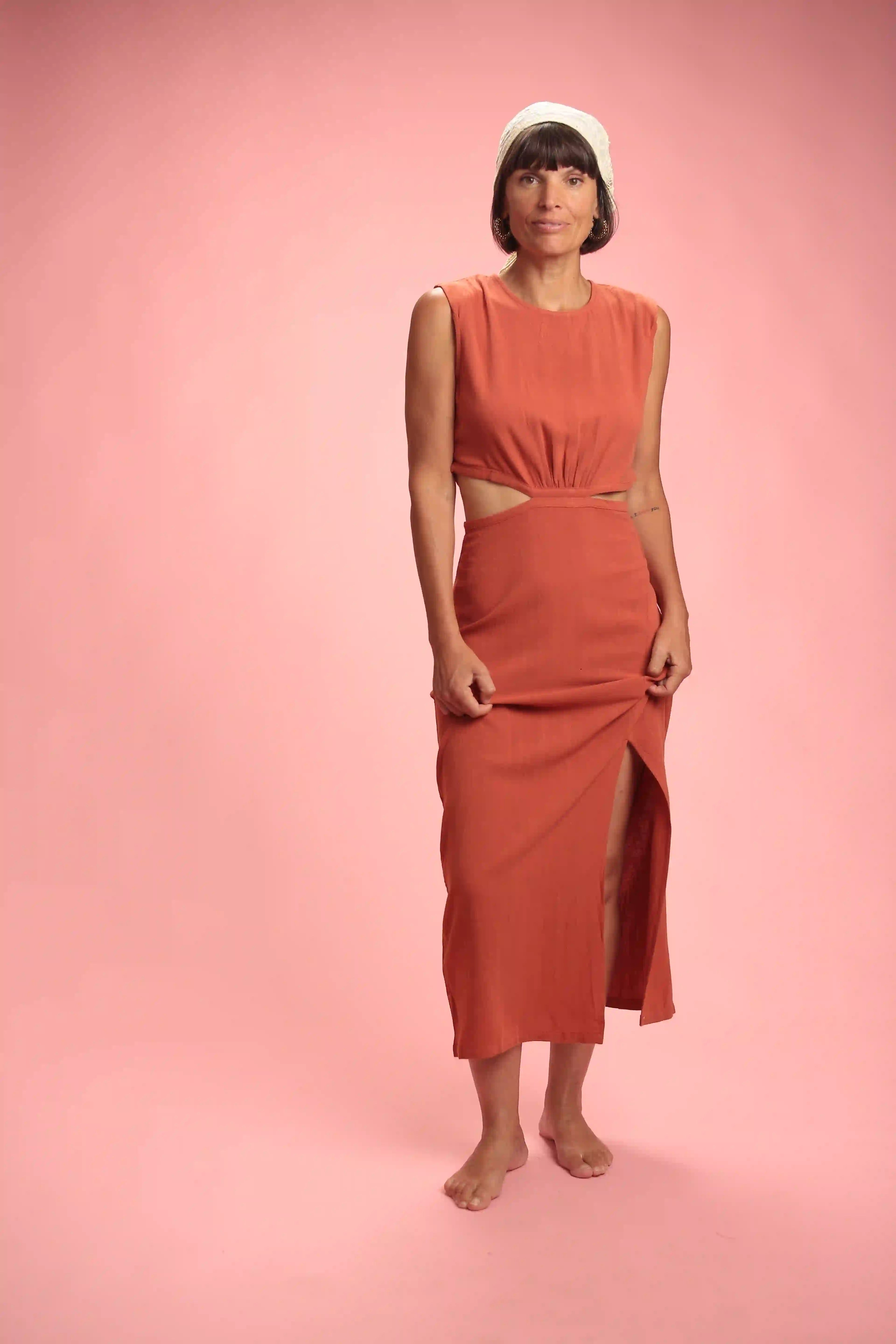 Robe Monica brique lin viscose
