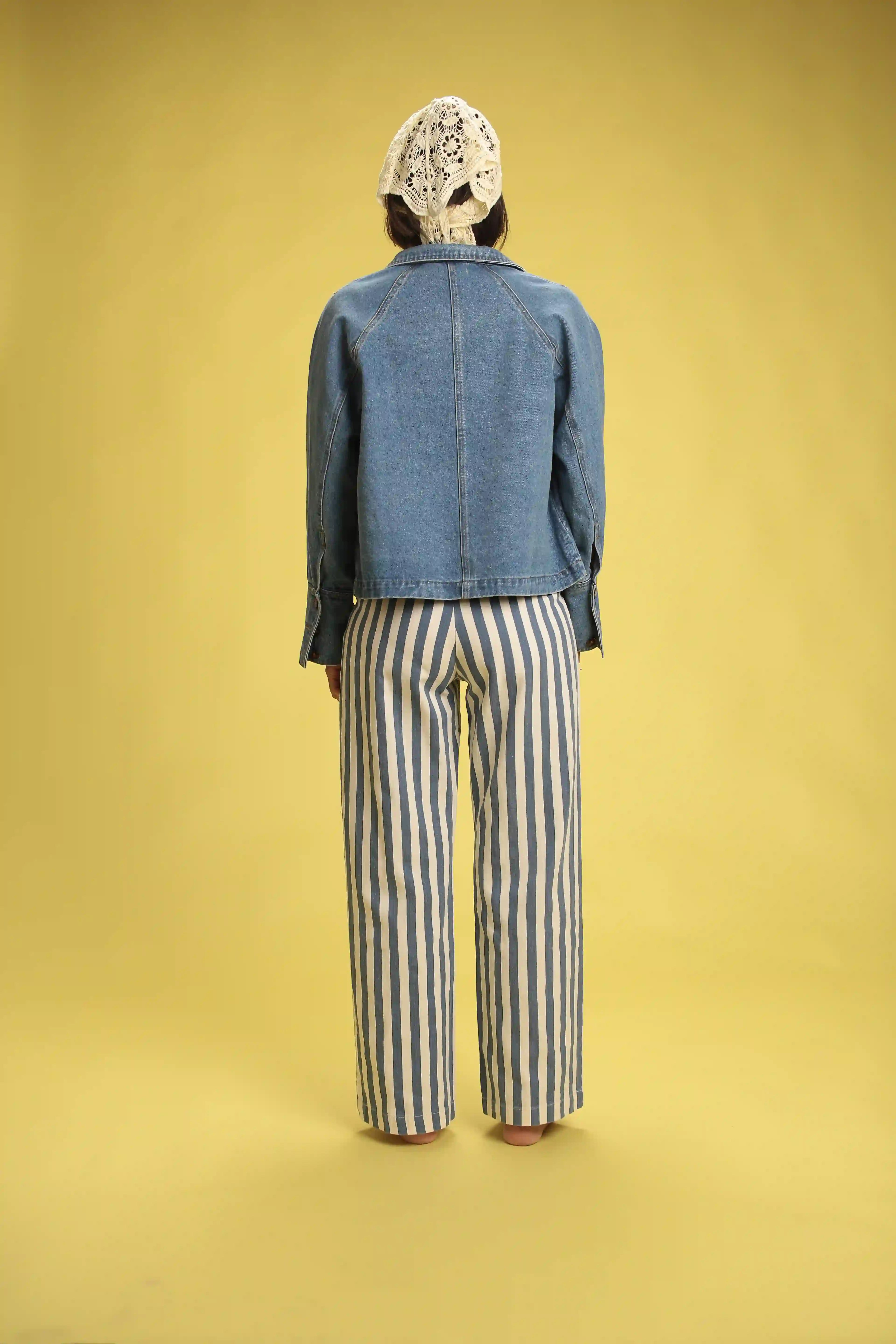 Pantalon Hana Coton Rayée Beige/Jeans