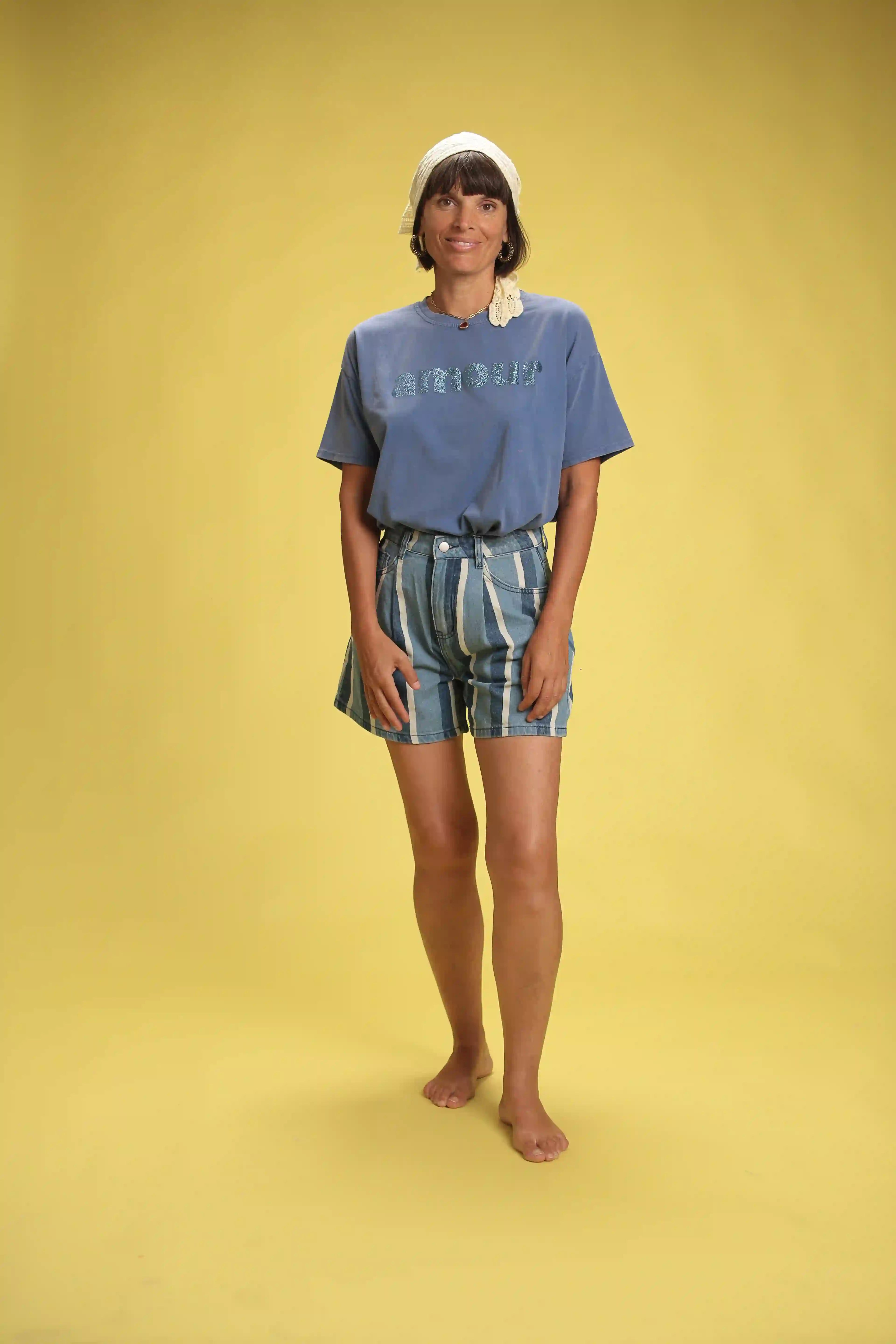 Short Harlo Rayé bleu/blanc
