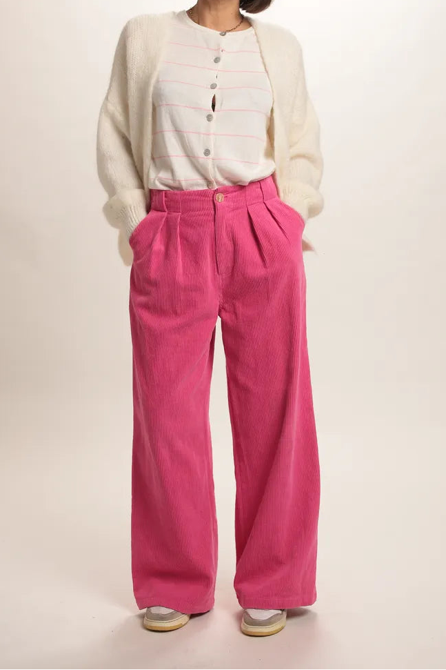 Pantalon Daphnée velours côtelé rose