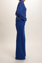 Pull Marion dos en V Bleu royal