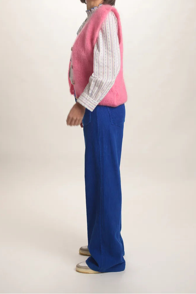 Gilet Aristide à bouton mohair rose