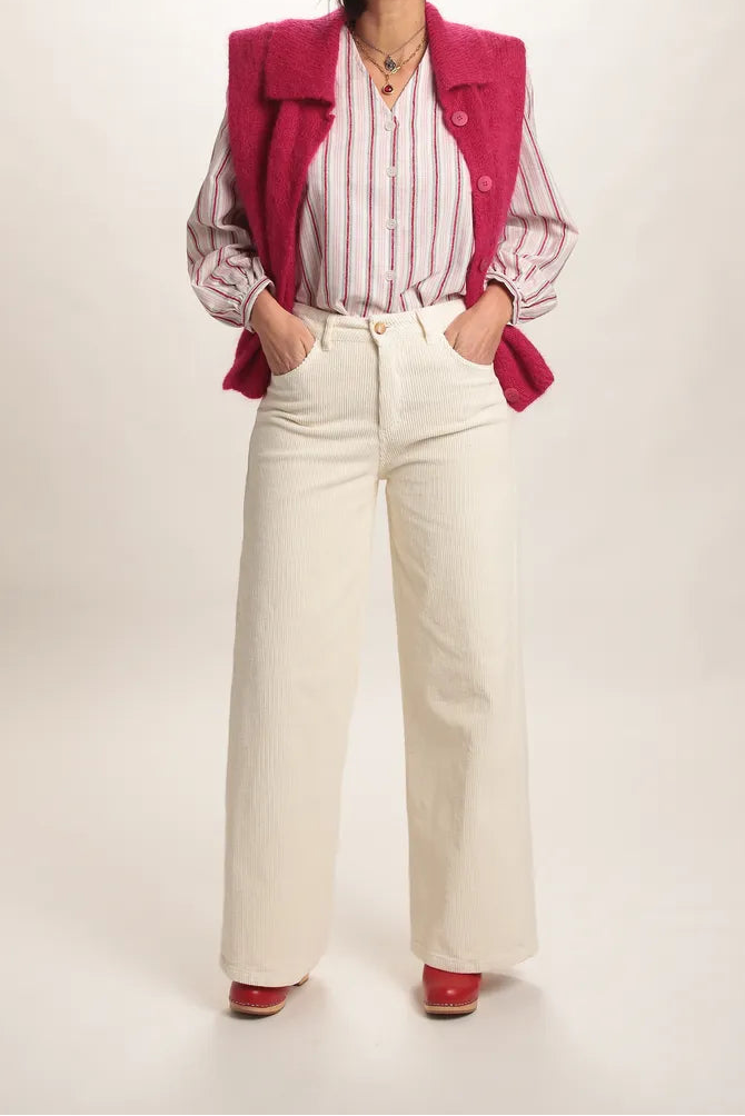 Pantalon Sunny Velours côtelé Ecru