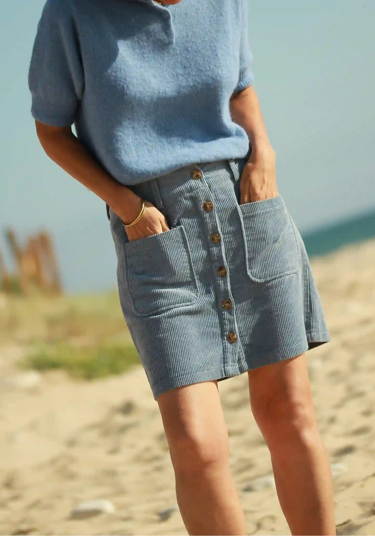 Jupe "Jerry" en velours côtelé bleu jeans
