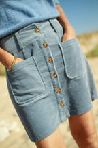 Jupe "Jerry" en velours côtelé bleu jeans