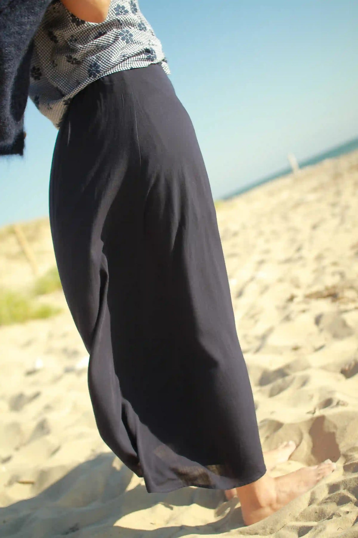 Jupe "Tess" longue fendue bleu marine