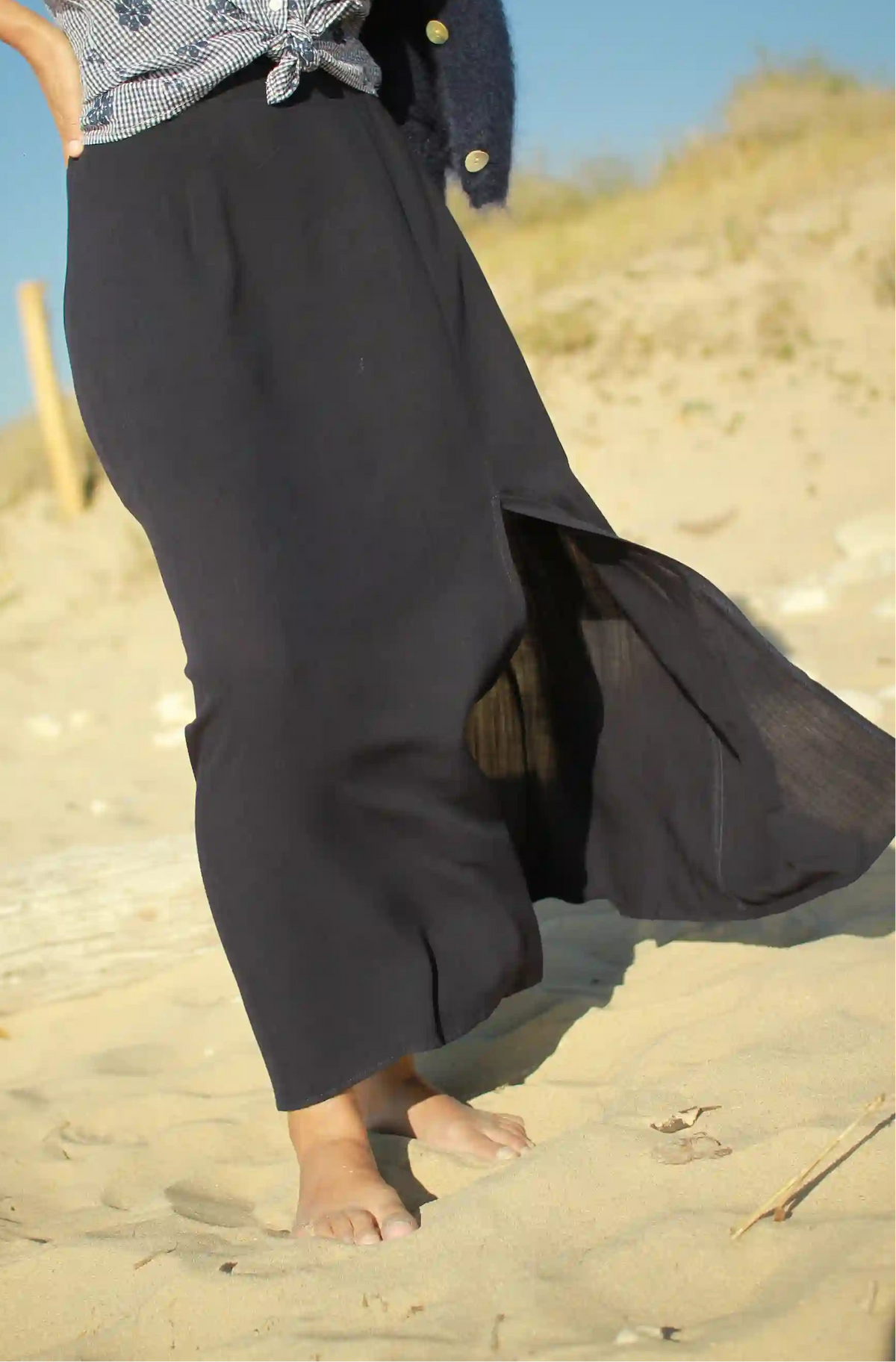 Jupe "Tess" longue fendue bleu marine