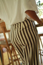 Pantalon "Hana" Coton Rayée chocolat/blanc