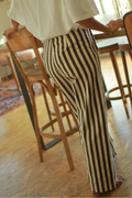Pantalon "Hana" Coton Rayée chocolat/blanc