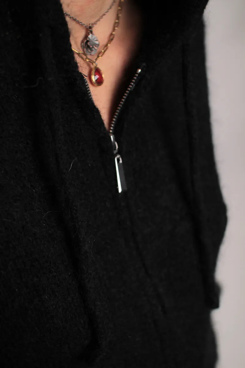 Gilet à Capuche Sweet mohair noir