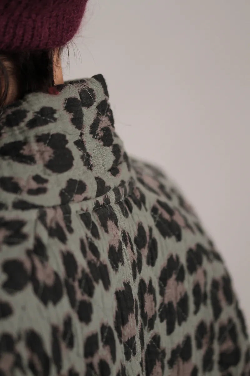 Veste Yoko Kimono Leopard Kaki