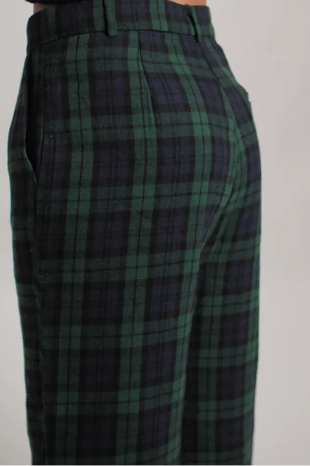 Pantalon Scott motif tartan bleu/vert
