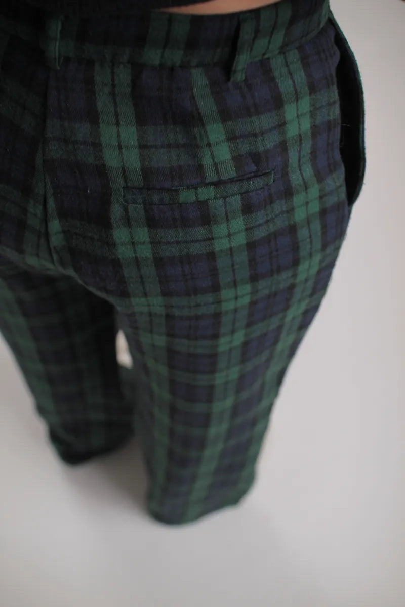 Pantalon Scott motif tartan bleu/vert