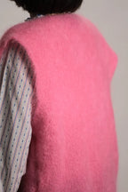 Gilet Aristide à bouton mohair rose