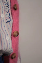 Gilet Aristide à bouton mohair rose