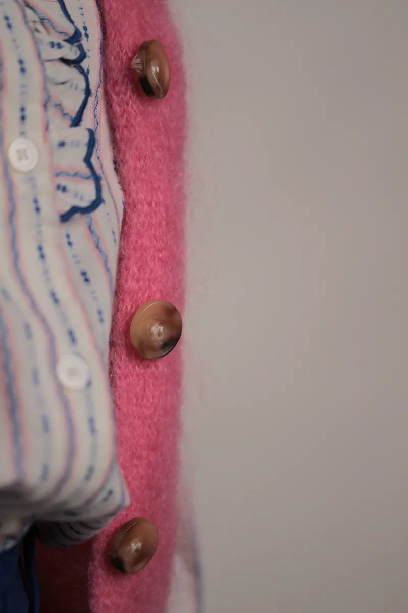Gilet Aristide à bouton mohair rose
