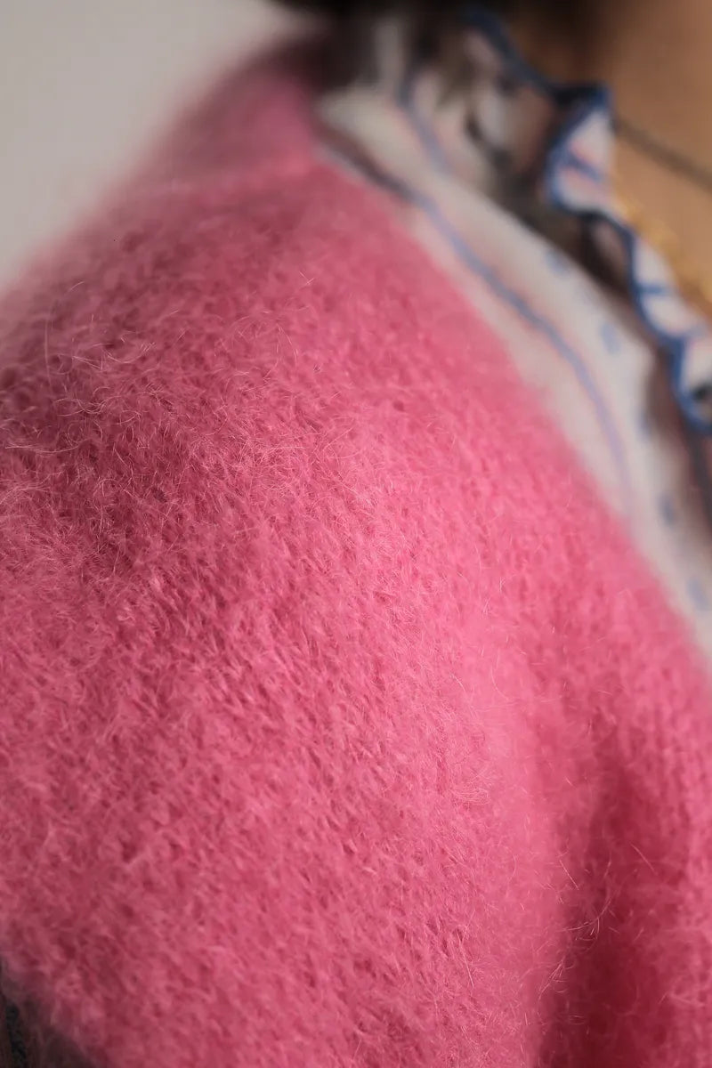 Gilet Aristide à bouton mohair rose