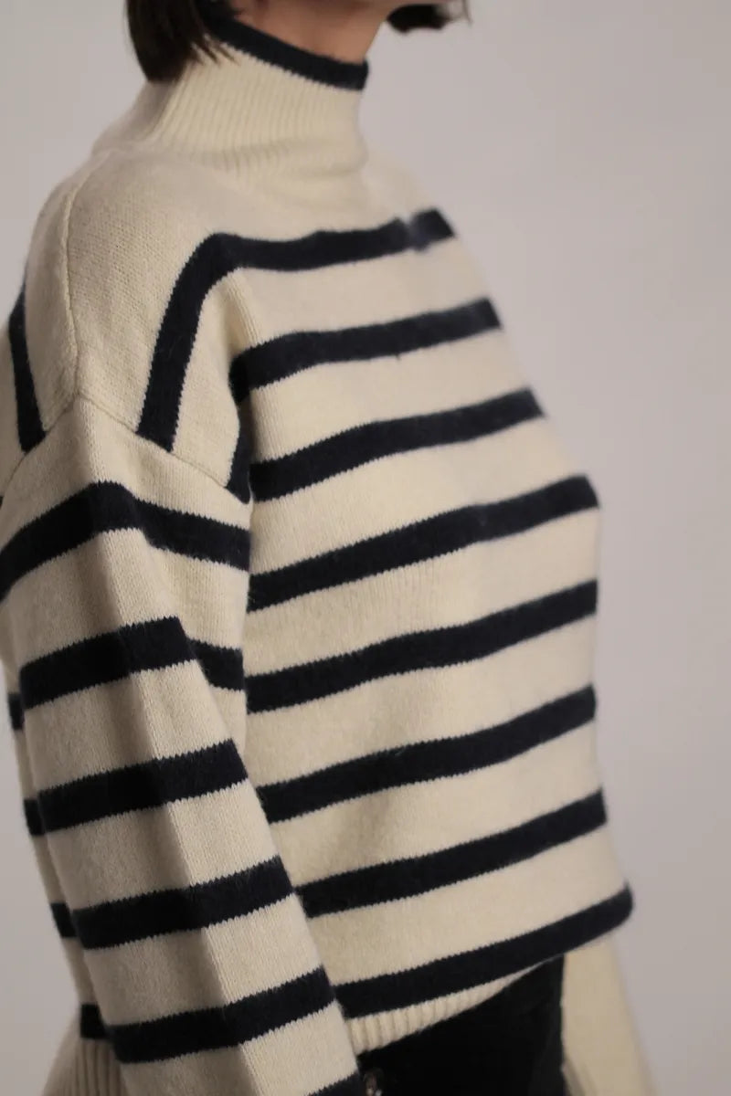 Pull Monroe rayé beige/bleu marine