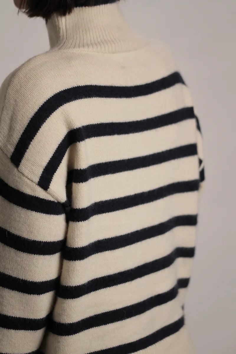 Pull Monroe rayé beige/bleu marine