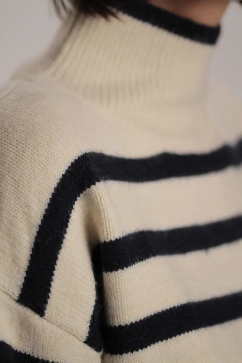 Pull Monroe rayé beige/bleu marine