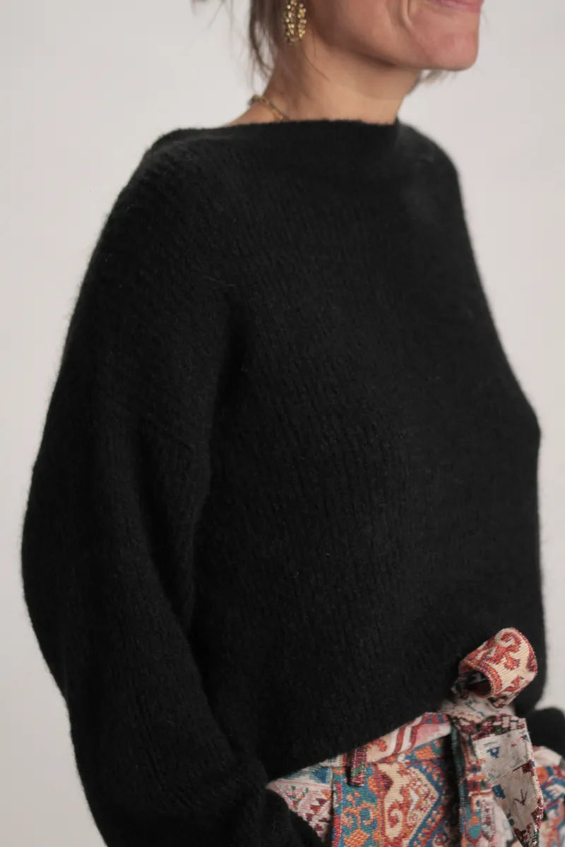 Pull Suzanne mohair col bateau Noir