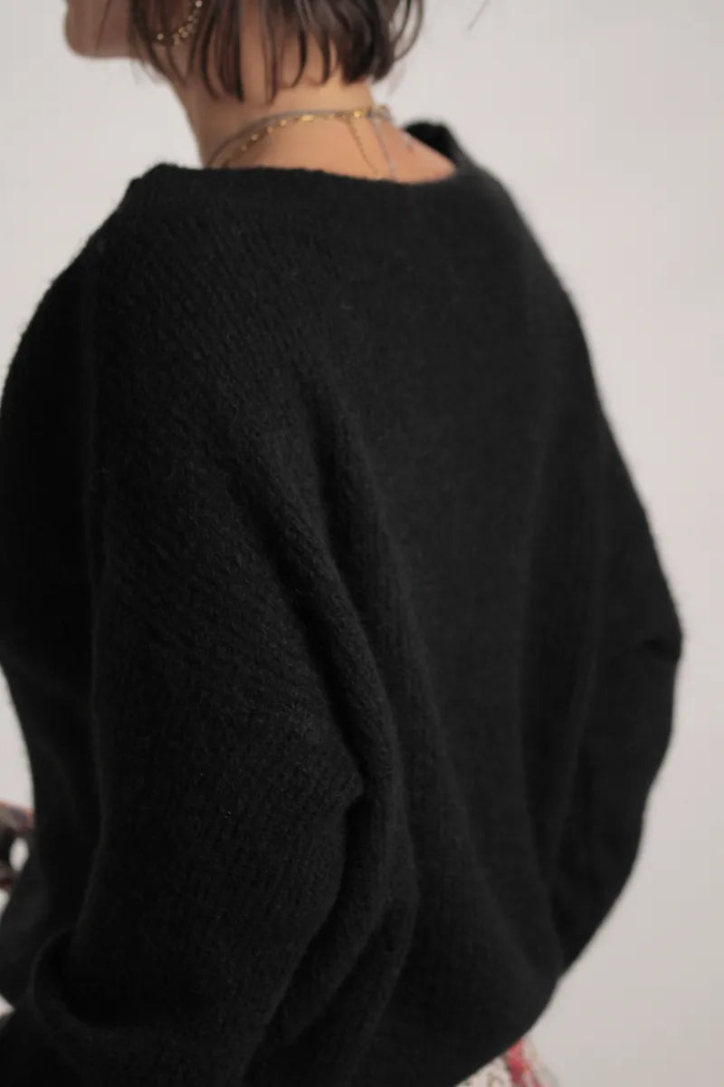 Pull Suzanne mohair col bateau Noir