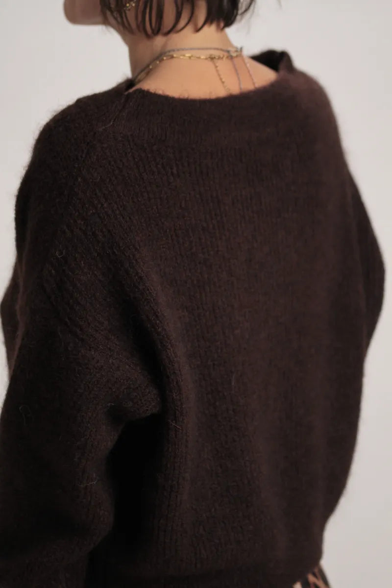 Pull Suzanne mohair col bateau Chocolat
