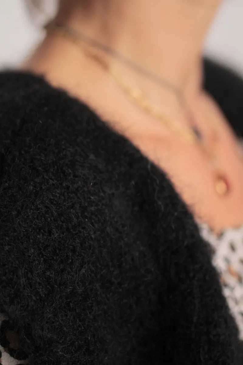 Gilet Aristide à bouton mohair noir