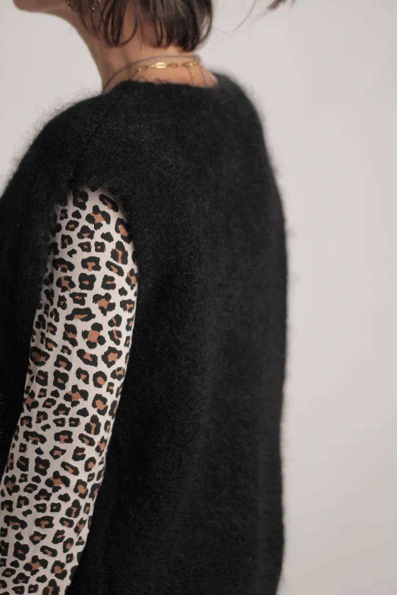 Gilet Aristide à bouton mohair noir