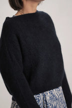 Pull Suzanne mohair col bateau Bleu Marine