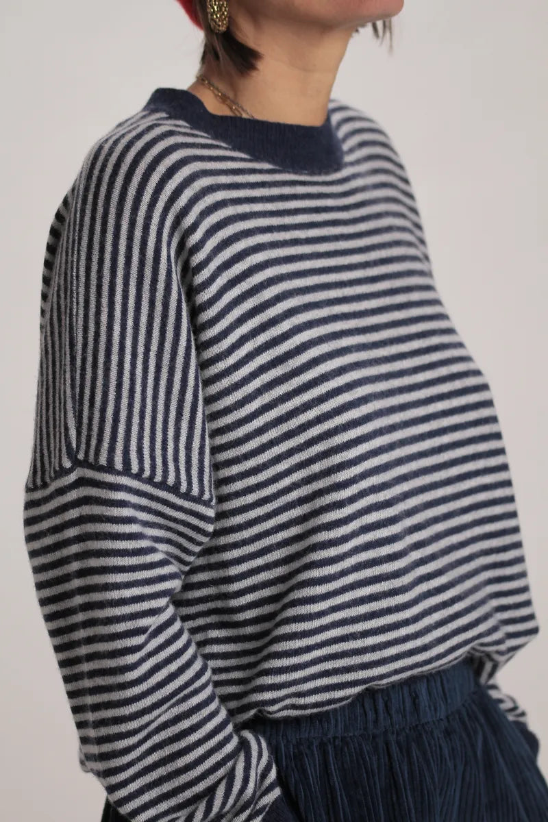 Pull Sacha cachemire bleu marine/gris
